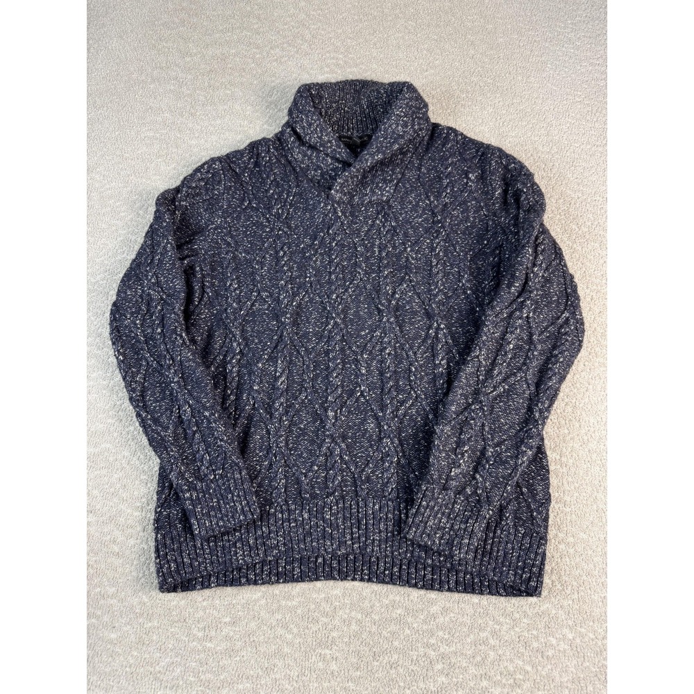 Banana Republic Sweater Womens Medium Blue Shawl Collar Cable Knit Yak‎ Pullover